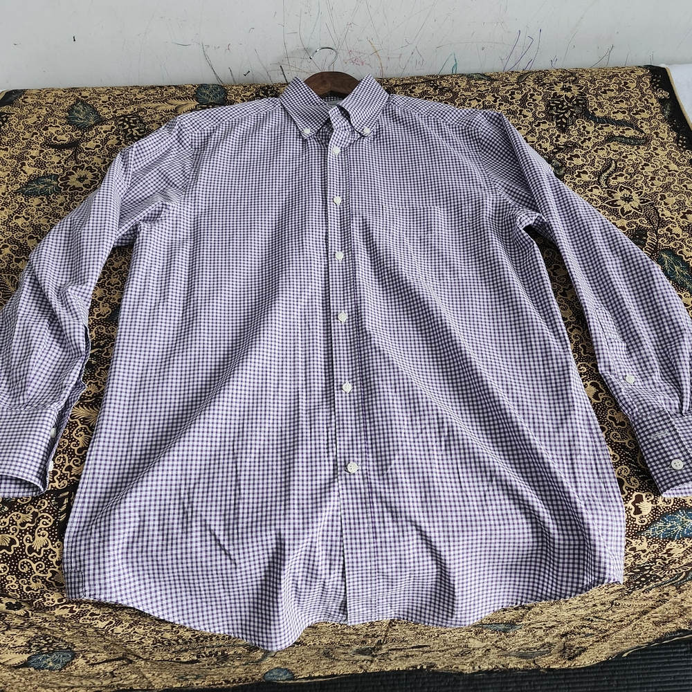 Brunello Cucinelli 100% Cotton Men's Purple Checkered Shirt